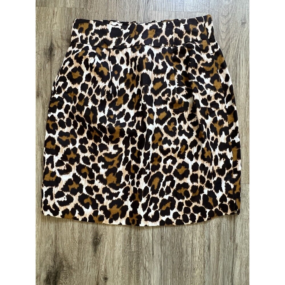 J Crew Womens Leopard Print Side Slit Linen Blend Pencil Skirt Size 4